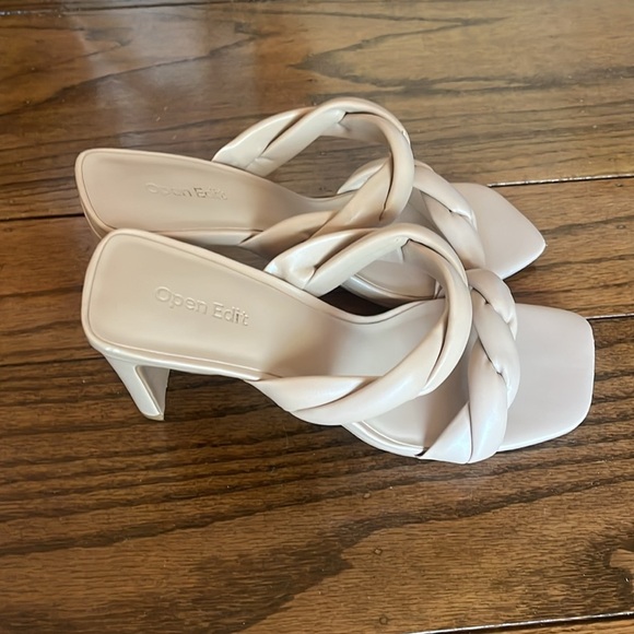 Open Edit Sandals Womens Size 8.5 Cream Braided Double Strap Slip On Heels - Picture 5 of 12